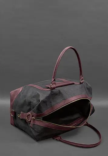 Дорожная сумка из конваса и натуральной кожи Crazy Horse бордовая - фото 6