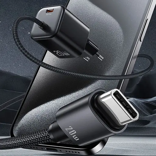 МЗП Usams US-CC261 GaN JC Ser. 20W (2USB-C) + кабель Type-C to Type-C Black - фото 2