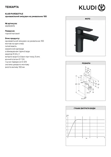 Смеситель для умывальника Kludi Pure&Style 100 DN 15 черный мат 402903975 - фото 3