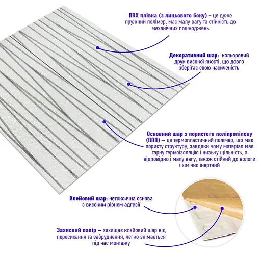 Самоклеящаяся 3D панель 700х700х5мм Серебряные ленты (441) SW-00001185 - фото 2