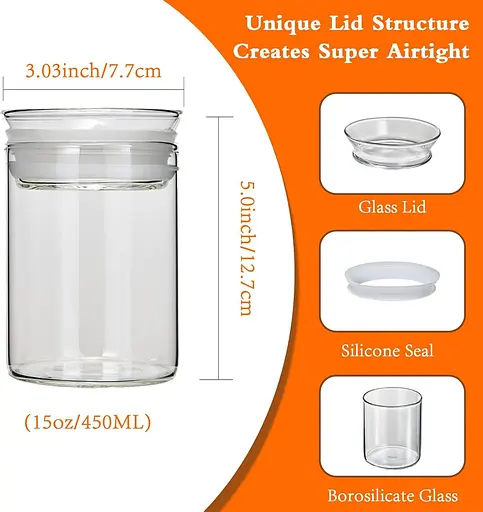 ZENS 450 мл стеклянные банки с крышками Набор из 2, стеклянные герметичные банки для хранения со стеклянными крышками для трав, прозрачные - фото 2