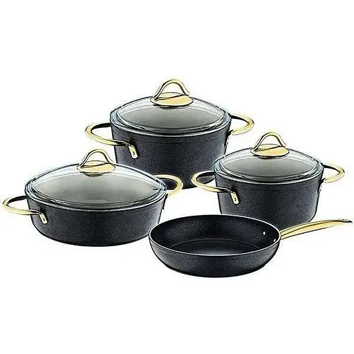 Набір каструль O.M.S. Collection 3019 Diamond Special Edition Black 7 предметів Чорний - фото 1