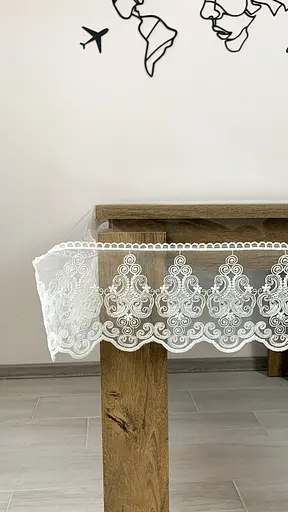 Силіконова скатертина прямокутна з мереживом Петек 15 см 150х130 см Молочний - фото 6