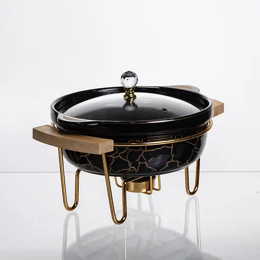 Мармит фарфоровый настольный круглый 800 (мл) мармитница с подогревом Зеленый мрамор Yiwu LC-716 - фото 3