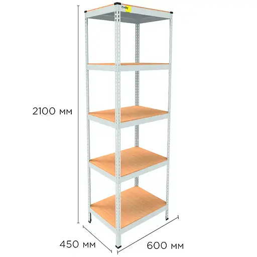 Металевий стелаж Emby Light Series (розмір 2100х600x450мм) 5 полиць ДСП до 100кг Білий - фото 2