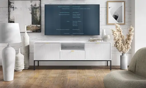 Тумба під телевізор Perfect Home Нова / Nova 2-дверна з 1 шухлядою і чорними ніжками RTV154 Білий (PFH-091225)