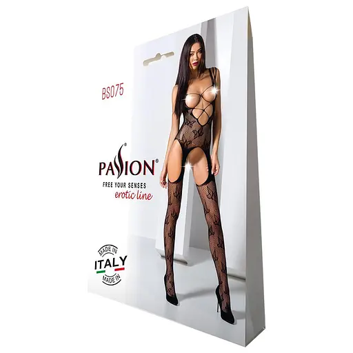 Откровенный бодистокинг с глубоким декольте Passion BS075 black One size - фото 7