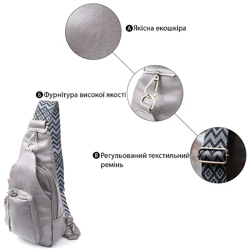 Женская сумка Vintage из экокожи с акцентом на текстильную лямку 18х33х10 см sum0026969 - фото 4