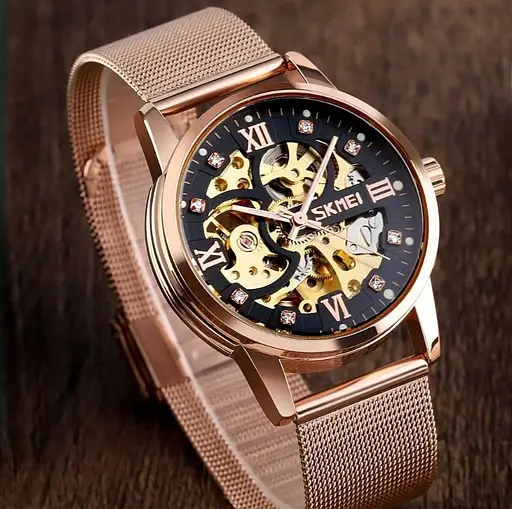Чоловічий скелетон годинник Skmei 9199 (Розове золото) - фото 2