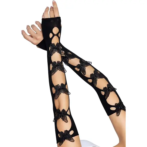 Мітенки Leg Avenue Butterfly applique arm warmers Black, метелики