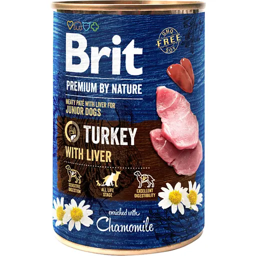 Влажный корм Brit Premium by Nature для собак индюшатина с печенью 400 г - фото 1