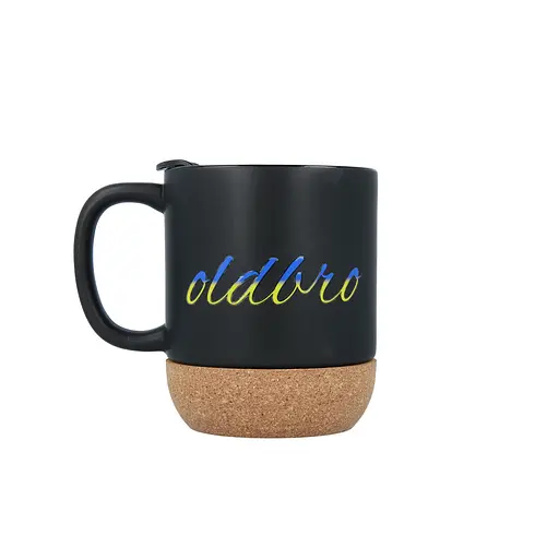 Керамічний кавовий кухоль OldBro Black Ukraine 400 мл з корковим дном і кришкою - фото 2