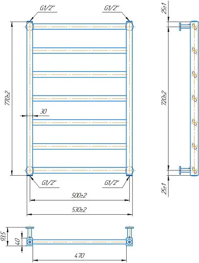 Водяной полотенцесушитель Mario Денвер 770x530/500 1.2.7000.03 Р, Хром, нижнее - фото 5