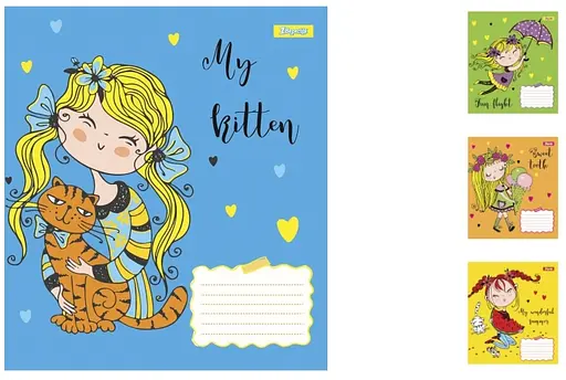 Зошити учнівські 12 аркушів клітинка. 1В Happy girl, 25 шт. в упаковці