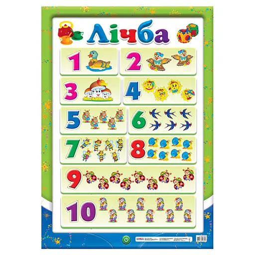 Навчальний плакат Лічба до 10 12104100 з кольоровими картинками