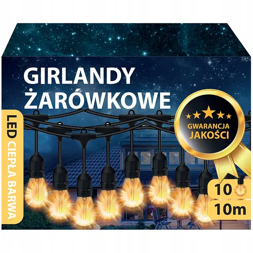 Гірлянда садова світлодіодна OldBro Red Garden 10 м LED лампочки 10x E27 IP44 теплий білий 2700K для саду, балкона - фото 3