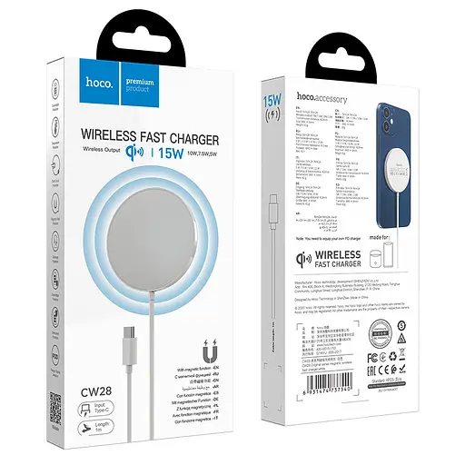 Зарядка Qi HOCO Original series magnetic wireless fast charger CW28 15W белое - фото 6