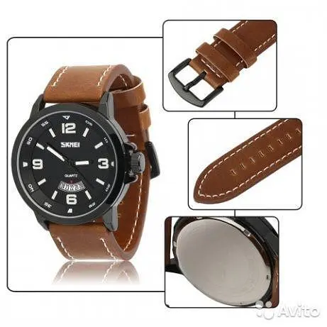 Чоловічий класичний наручний годинник Skmei 9115 Чорний з коричневим - фото 4