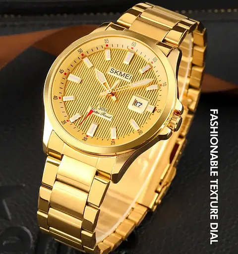Чоловічий наручний годинник Skmei 1654 (Золотистий на сталевому браслеті) - фото 3