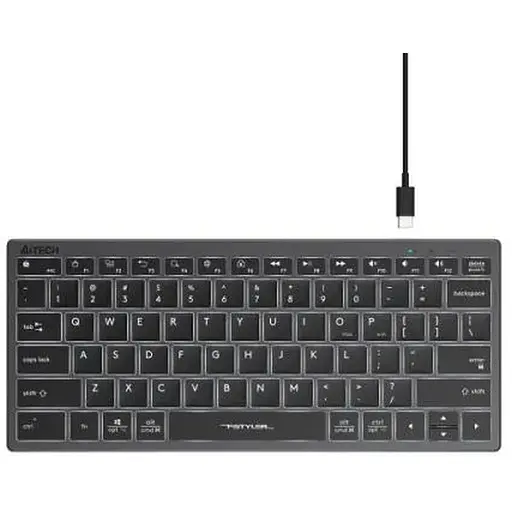 Клавіатура A4Tech FX61 "Fstyler", Black/Grey, USB, біле LED підсвічування, компактна, ультратонка, перемикачі Scissor, 12 мультимедійних кнопок, захист від бризок, 1.5 м, UA/RU/US