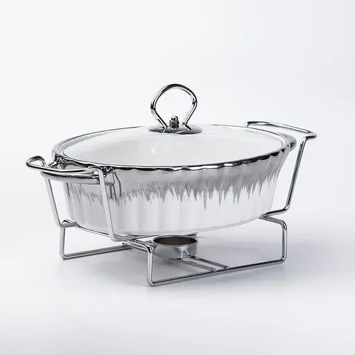 Марміт Yiwu HP1024 мармітниця з кришкою на підставці овальна 35 см x 22 см x 6 см Білий - фото 2