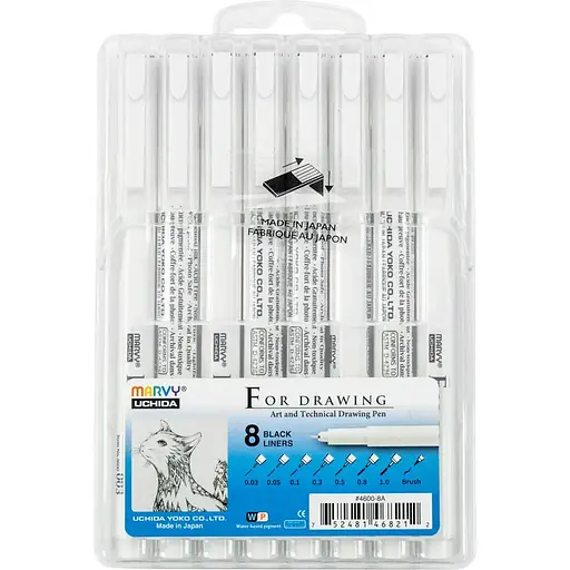 Набор Marvy Drawing Pen черный 8 шт. - фото 1