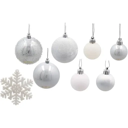Комплект елочных украшений Chomik Шарики, снежинки пластиковые серебряные 30 шт. (BAI5324) - фото 2