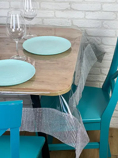 Скатертина силіконова зі срібною стразовою стрічкою 350х140 см - фото 6