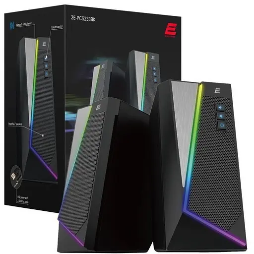 Акустическая система 2E PCS233 RGB, 2.0, USB, Black