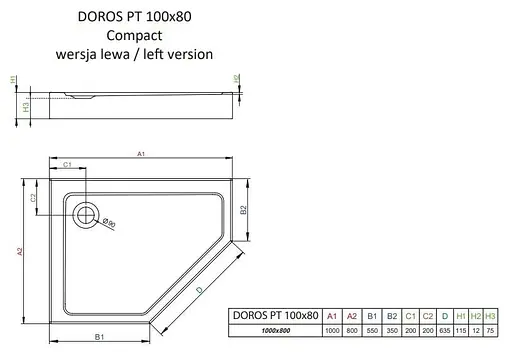 Душовий піддон Radaway Doros PT Е Compact 100x80 лівий SDRPTP1080-05L - фото 2