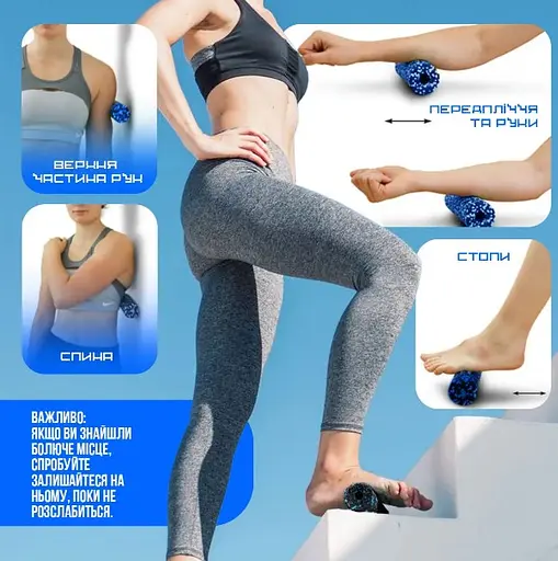 Масажний ролик (роллер) гладкий PowerPlay PP-4346 Mini EPP Foam Roller Чорно/Синій (15,3x5,3 см) (PP_4346_Blue_(15*5)) - фото 5
