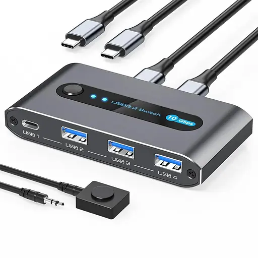 PVBCTCSID 10 Гбит/с USB C-коммутатор для двух ПК, совместное использование устройств USB C и A для мыши, клавиатуры, принтера