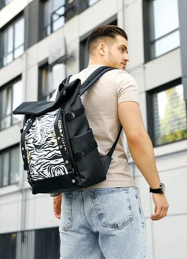 Рюкзак чоловічий Sambag RollTop Hacking чорний принт "Zebra" 41 х 30 х 16 см (24460146m) - фото 3