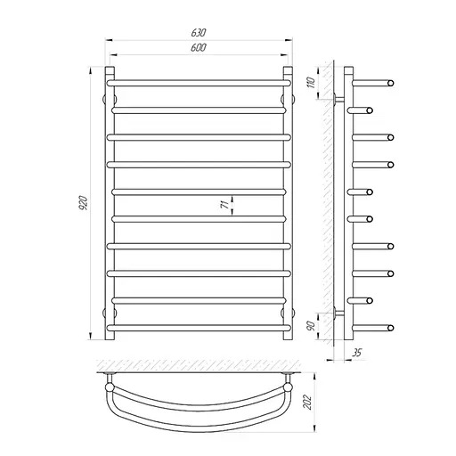 Водяна рушникосушка Laris Євромікс П10 600x900 71207576, Хром - фото 2