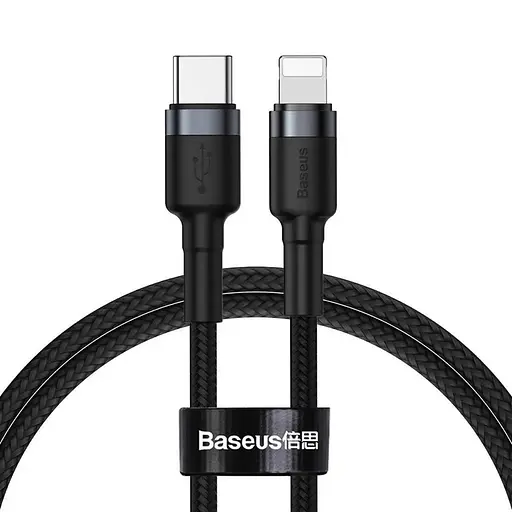 Кабель Baseus Cafule Cable Type-C to iP PD 20W 1m Gray+Black - фото 1