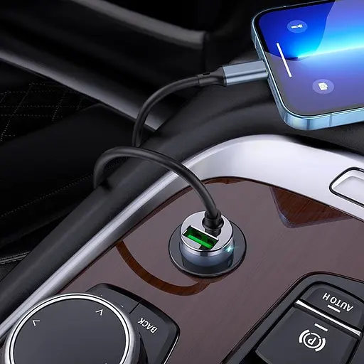 Адаптер автомобильный HOCO Lightning Cable car charger NZ7 1USB 20W серый - фото 9