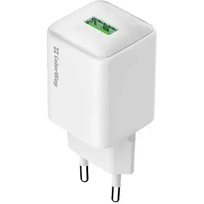Сетевое зарядное устройство ColorWay, белое, 18 Вт, 1xUSB (QC3.0), Auto ID (CW-CHS063Q-WT) - фото 1