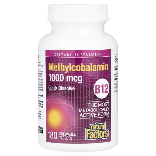 Вітамін B12 Natural Factors Methylcobalamin 1000 mcg, 180 жувальних таблеток для підтримка нервової системи - фото 3