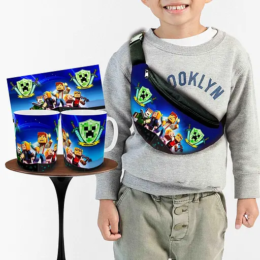 Набор: детская сумка-бананка+кружка Майнкрафт "Minecraft" 32х15см,бананка для мальчика через плечо (00920)