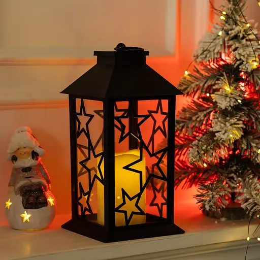 Ліхтар новорічний декоративний 14×14×30 см підвісний з LED підсвічуванням Чорний CR-3-2 Yiwu