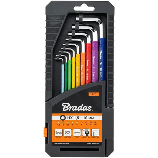 Набір шестигранних ключів Bradas з кулястим наконечником HX 1,5- 10 мм 9 шт довгі (DIY-HKB62-LO/BOX) - фото 1