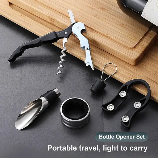 Набор аксессуаров для вина (штопор, пробка для вина, нож для снятия фольги, насадка-аэратор, кольцо от капель) 88297 - фото 10