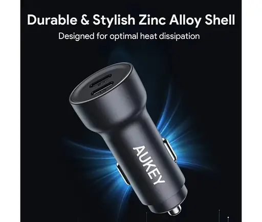 Автозарядне 2 порти USB-C Aukey 65 W 2C (CC-Y23) чорне - фото 7