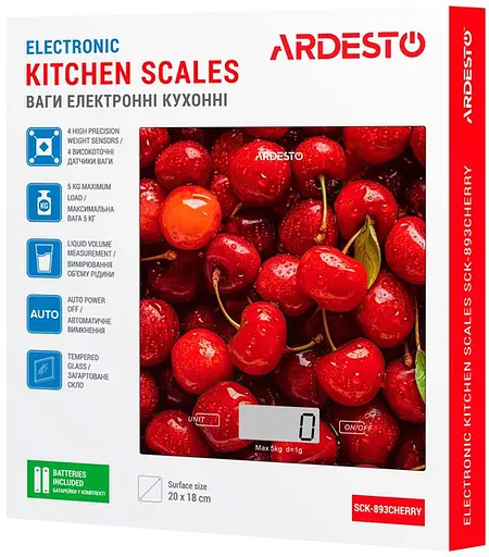 Электронные весы кухонные настольные Ardesto SCK-893CHERRY с сенсорным управлением до 5кг LCD-дисплей - фото 5