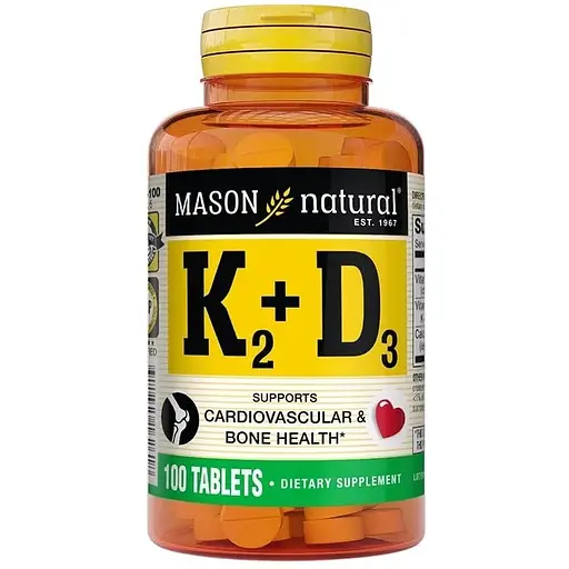 Вітаміни та мінерали Mason Natural Vitamin K2 100 mcg plus Vitamin D3, 100 таблеток