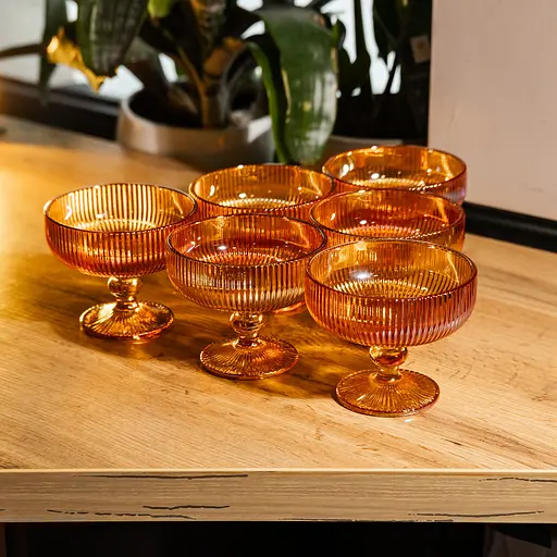 Набор креманок на ножке 6 штук 340 мл стеклянные креманки для мороженого жле и десертов Золотистый Yiwu HP-19-212 - фото 2