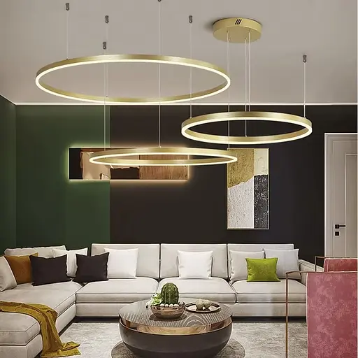 Светодиодная люстра на три кольца 80, 60 и 40 см в латунном каркасе Line F | Ст. MJ73-800+600+400 AB - фото 1