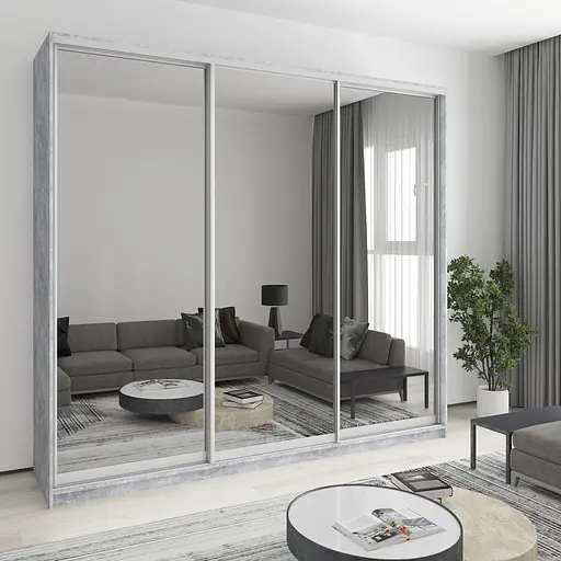 Шафа-купе тридверна MebelStar Комбо AL 3 Дзеркала 260x45x240 см Бетон (MBS-2222)