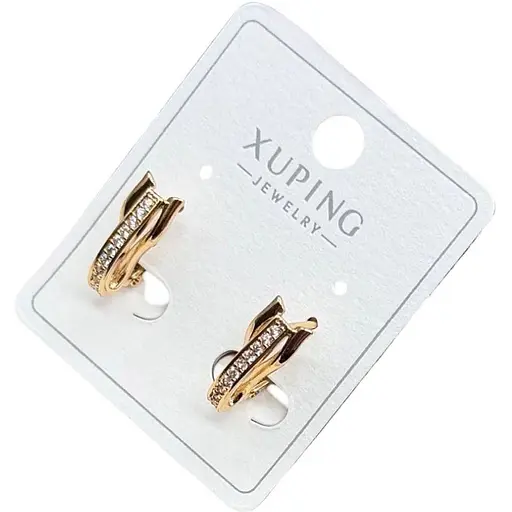 Сережки Xuping з мерехтливою доріжкою камінців та переплетеним дизайном гіпоалергенне медичне золото - фото 1
