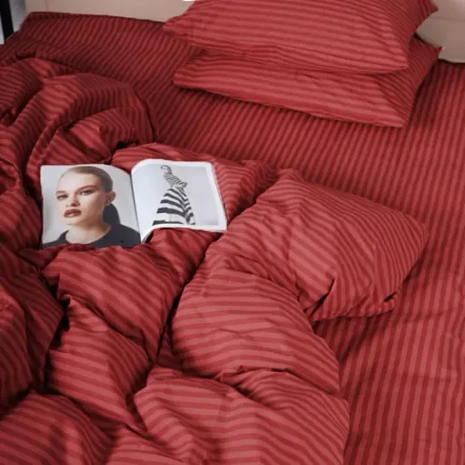 Простирадло MirSon Бязь Stripe Red 180x220 см червоне (2200010364996) - фото 5